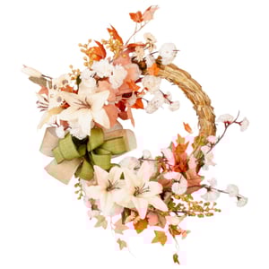 GUIRLANDA PLÁTANO E LÍRIO 38 CM LAÇO VERDE 