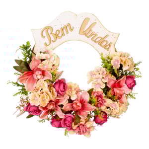 GUIRLANDA BEM VINDOS 44 CM HORTÊNSIA E ORQUÍDEA 