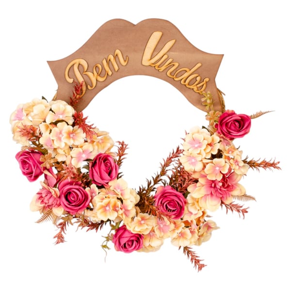 GUIRLANDA BEM VINDOS 45 CM BOTÃO E HORTÊNSIA