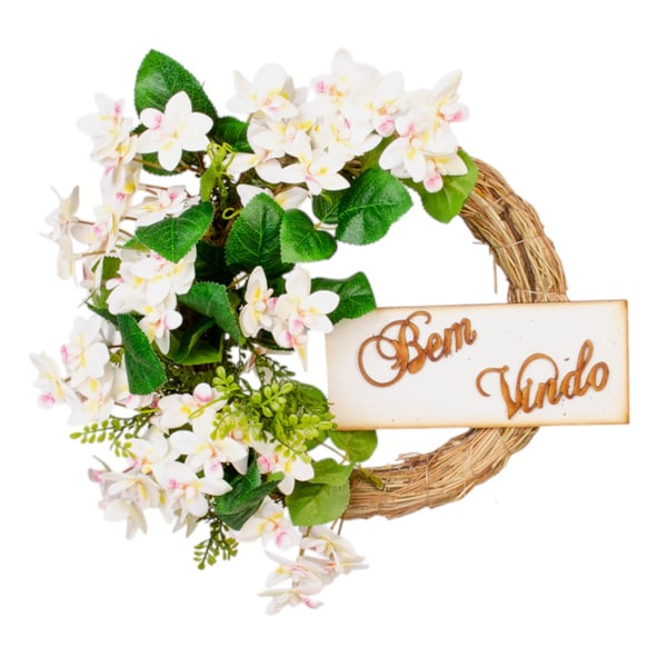 GUIRLANDA BEM VINDO 34 CM ORQUÍDEA BRANCA
