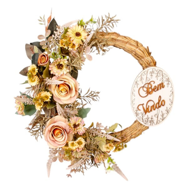 GUIRLANDA BEM VINDO 42 CM ROSA E MARGARIDA