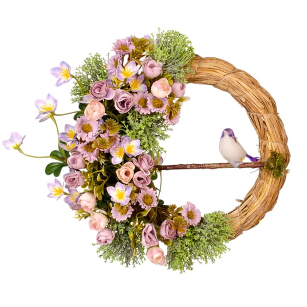 GUIRLANDA MINI ROSA E ORQUÍDEA 30 CM COM PÁSSARO