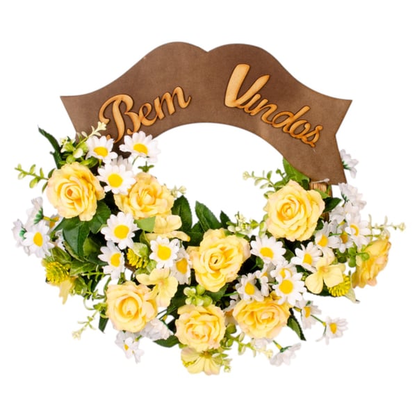 GUIRLANDA BEM VINDOS 35 CM ROSA E MARGARIDA