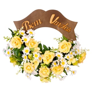 GUIRLANDA BEM VINDOS 35 CM ROSA E MARGARIDA