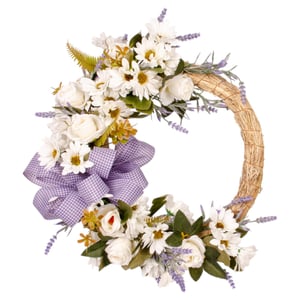 GUIRLANDA LAÇO XADREZ LILÁS 35 CM MARGARIDA E BOTÃO BRANCO