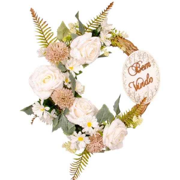 GUIRLANDA BEM VINDO 40 CM ROSA BRANCA COM ACACHOFRA