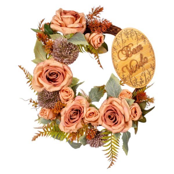 GUIRLANDA BEM VINDO 35 CM ROSA E ALCACHOFRA OUTONAL