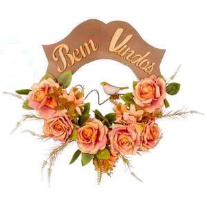 GUIRLANDA BEM VINDOS 40 CM ROSA COM PÁSSARO LARANJA