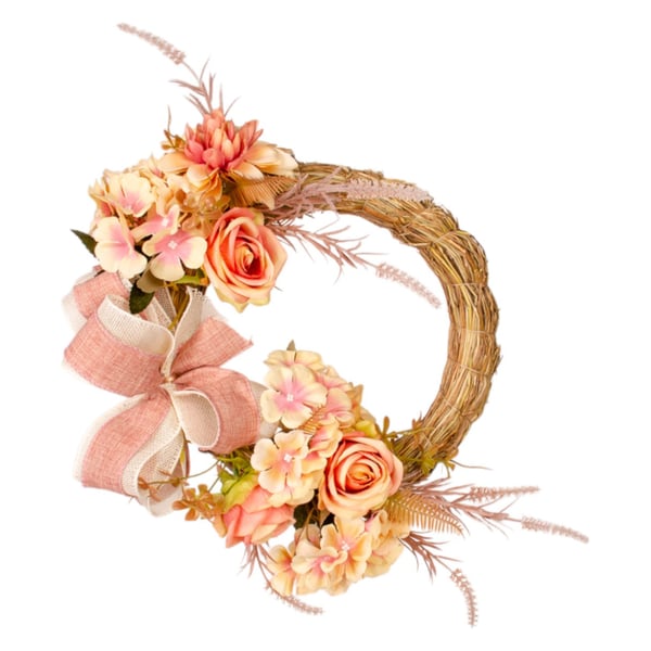 GUIRLANDA ROSA E HORTÊNSIA 35 CM COM LAÇO