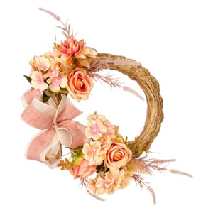 GUIRLANDA ROSA E HORTÊNSIA 35 CM COM LAÇO