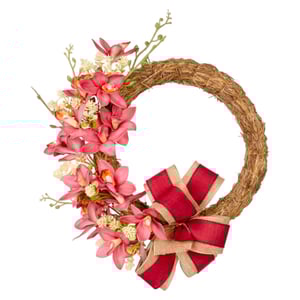 GUIRLANDA ORQUÍDEA 40 CM COM LAÇO BORDÔ