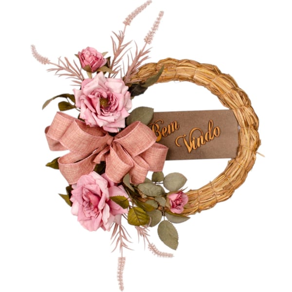 GUIRLANDA BEM VINDO 30 CM ROSA COM LAÇO