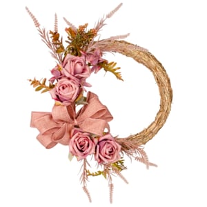 GUIRLANDA LAÇO COM ROSA 34 CM ROSA ENVELHECIDO