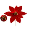 HASTE FLOR NATAL 25 CM POINSÉTIA VELUDO COM PINHAS
