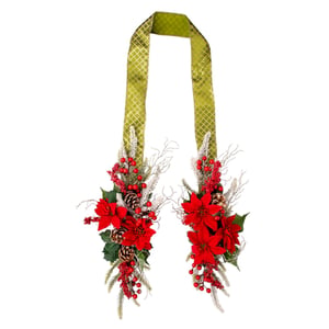 ESCAPULÁRIO / GUIRLANDA NATAL 1,80 M FITA VERDE FLORES VERMELHAS