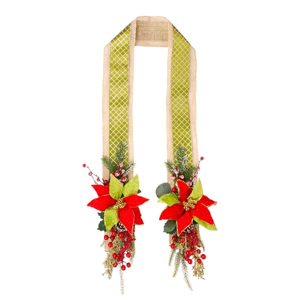 ESCAPULÁRIO / GUIRLANDA NATAL 1,80 M FLORES VERDE E VERMELHAS FITA VERDE