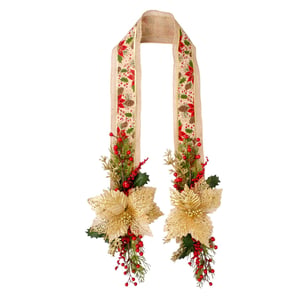 ESCAPULÁRIO / GUIRLANDA NATAL 1,60 M FLORES DOURADAS COM FITA DECORADA