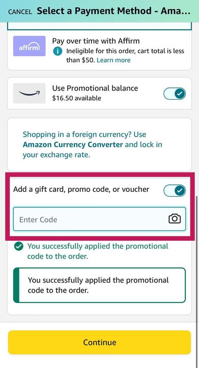 Product Promo Code on Mobile
