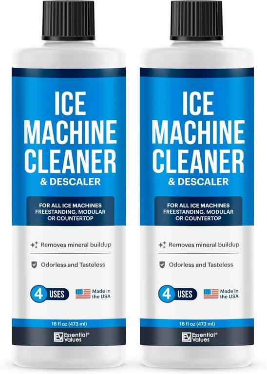 Essential Values Ice Machine Cleaner and Descaler, 2 Pack x 16 fl oz, Nickel Safe Descaler, Ice Maker Cleaner Compatible with All Major Brands (Scotsman, KitchenAid), Made in the USA
