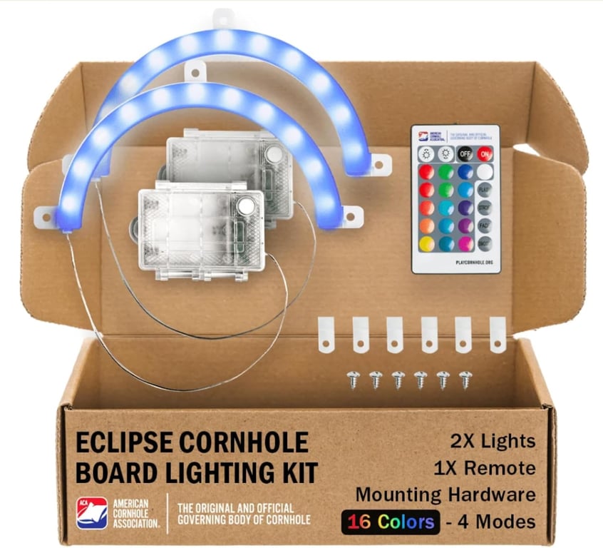 ACA Eclipse LED Cornhole Board Ring Lights 2-Pack with Complete Hardware Kit | 16 Colors - 4 Modes - Remote Included