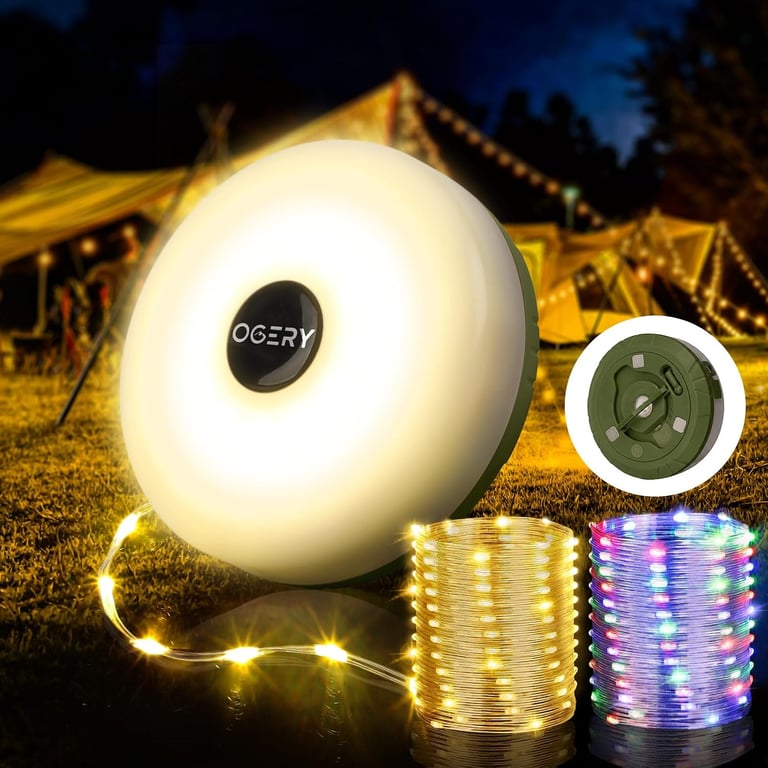 OGERY Camping String Lights 4 in 1, 32.8FT Quick Storage 8 Modes Protable | Rechargeable Fairy Tent Lights String, Hanging Lantern LED Lamp for Outdoor Indoor Patio Awning Decor Camping Essentials