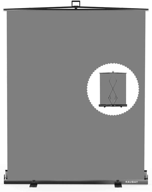 【Easy Set-Up】 RAUBAY 59.8 x 82.7in Collapsible Gray Backdrop Screen