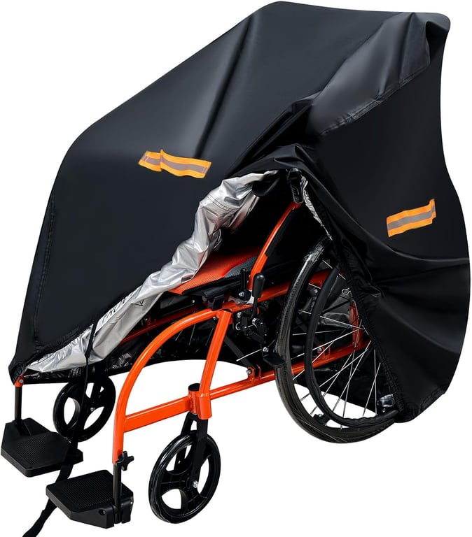 420D Heavy Duty Oxford Wheelchair Cover Waterproof, Mobility Scooter Storage Cover for Travel Power Electric Wheelchair Dust Protective Cover, Double Needle Stitching | Bottom Elastic Band