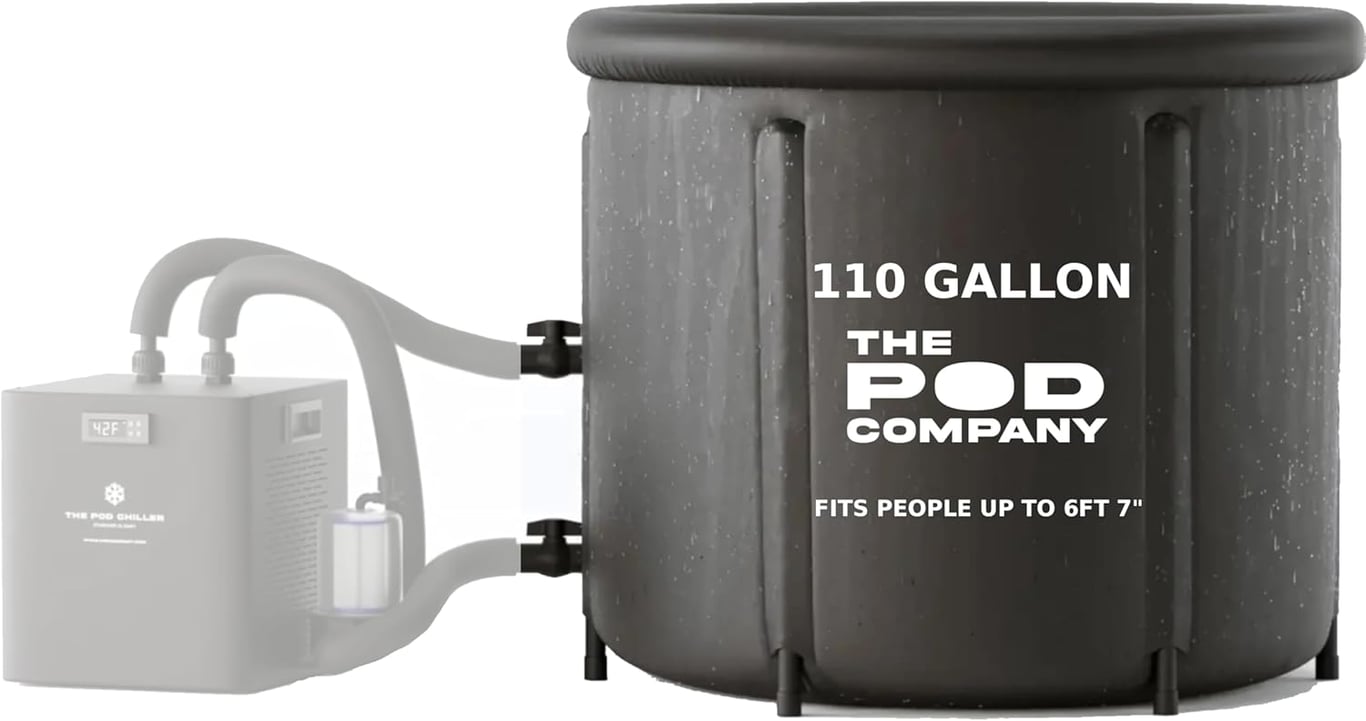 The Pod Company Ice Pod Pro Cold Plunge Tub, 110 Gallon (420L) Inflatable Ice Bath for Adults, Fits Up to 6'7", Insulated, Chiller Compatible, BPA-Free, UV-Resistant Nylon, Dual Drain Hoses