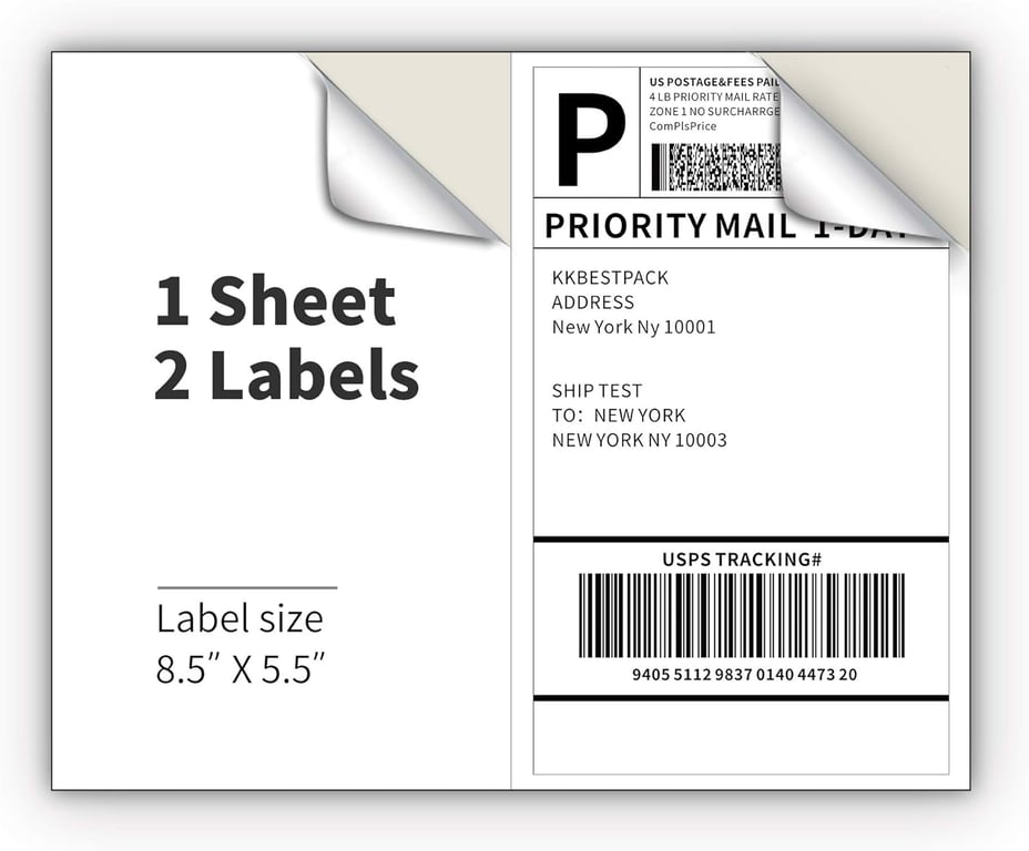 KKBESTPACK Half Sheet Shipping Labels