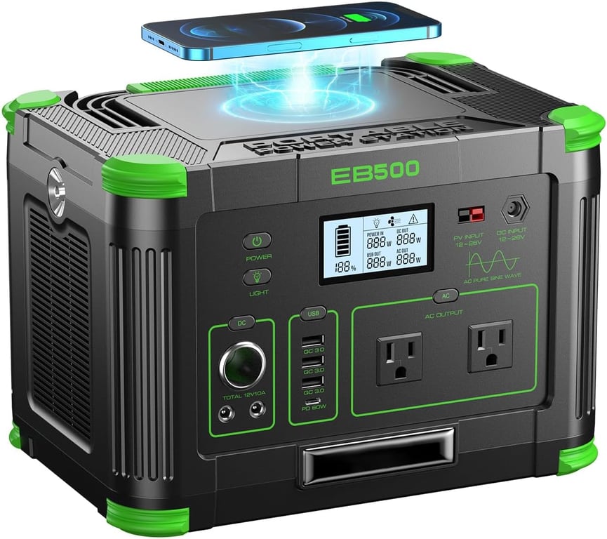Portable Power Station 500W, 519.48Wh/140400mAh Solar Generator Backup