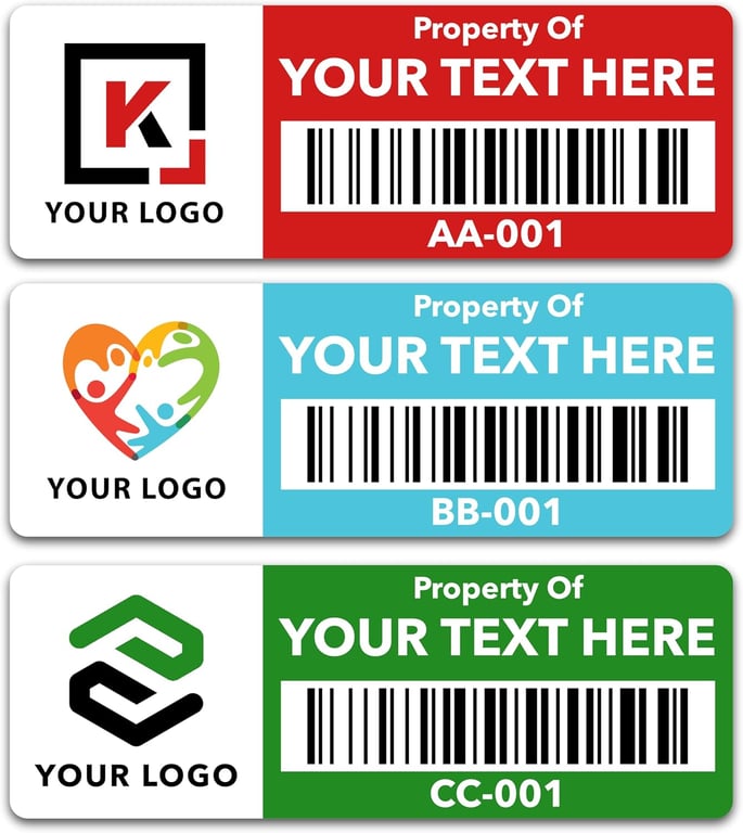 Custom Asset Tags (Upload Your Logo) - Asset Labels with Barcodes - 2” x 0.7” (50-5000 Labels)