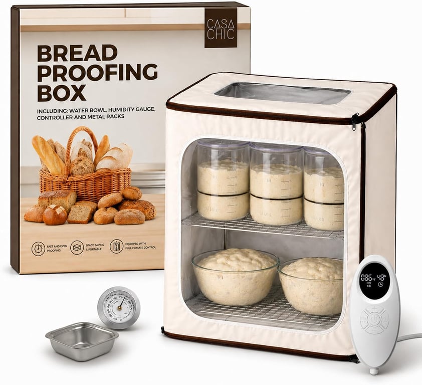 CasaChic 2-Story Bread Proofing Box – Large Capacity Dough Proofer for Sourdough, 70-158°F Temperature Control with 48H Timer - Foldable Bread Warmer with 2 Racks and Humidity Control