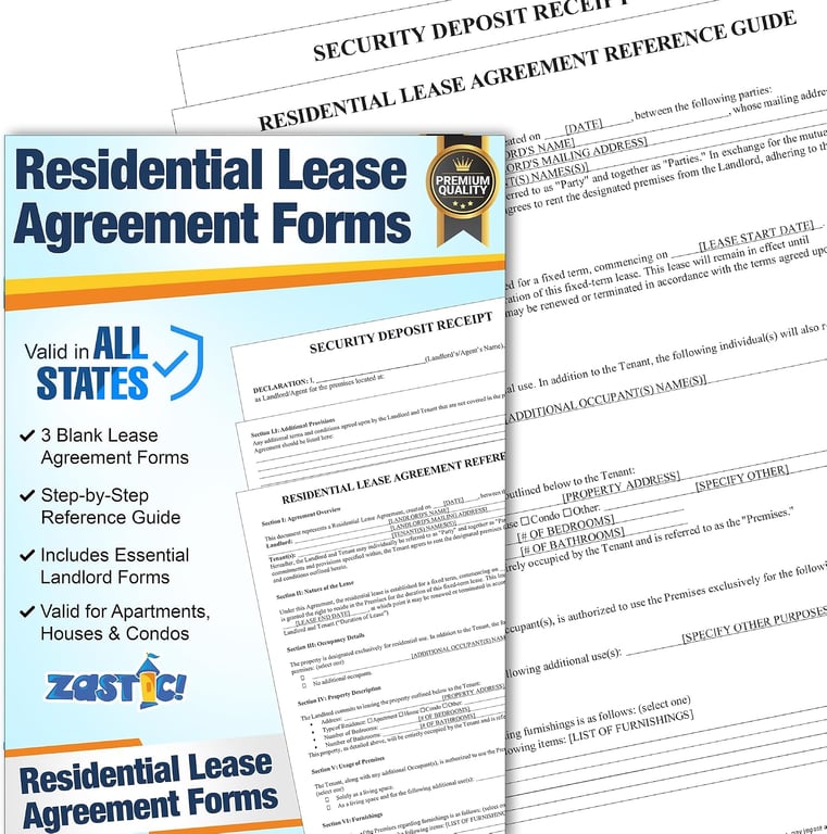 Comprehensive Residential Lease Agreement Forms: Includes 3 Blank Rental Forms & Reference Guide - Residential Rental Lease Agreements Forms for Rental Property Owners