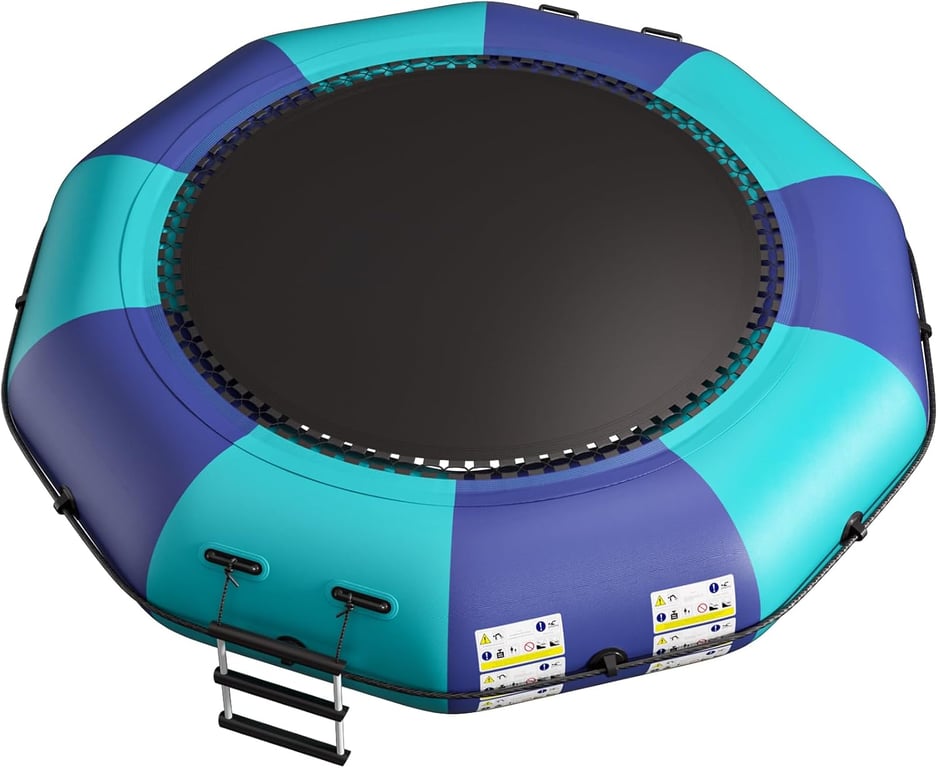 6FT/10FT12FT/15FT Inflatable Water Trampoline, Recreational Water Bouncer, Adults Youth Floating Rebounder with 4-Step Ladder, Portable Bounce Swim Platform for Pool, Lake, Water Sports