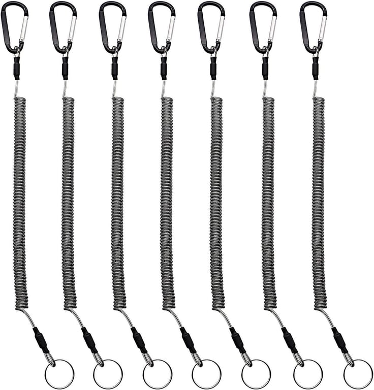 Fishing Lanyard Heavy Duty Retractable Coiled Tether with Carabiner for Pliers, Boating, Tools