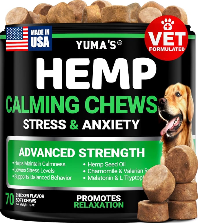 Advanced Calming Chews for Dogs - Hemp Dog Calming Chews Anxiety Relief | Dog Anxiety Relief Supplement with Melatonin - Sleep Aid, Separation, Barking, Stress & Travel - Joint Support - Made in USA
