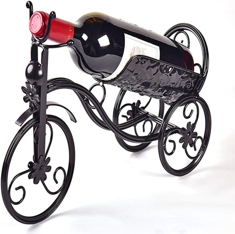 Wrought Iron Wine Holder/Rack Bike Shape Tricycle Art Home Décor (Black)