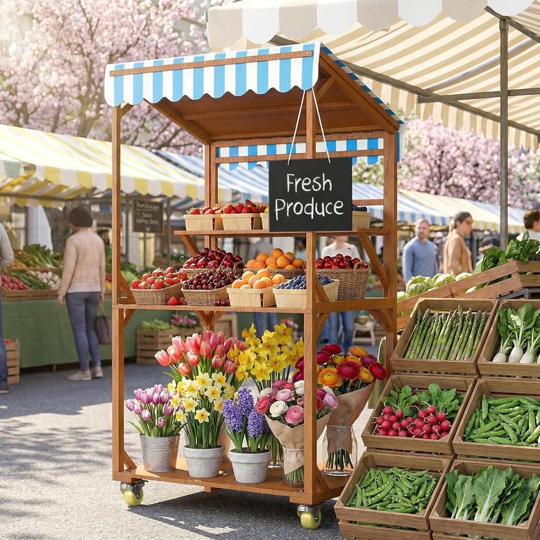 Sunriseland Wooden Farm Stand Cart