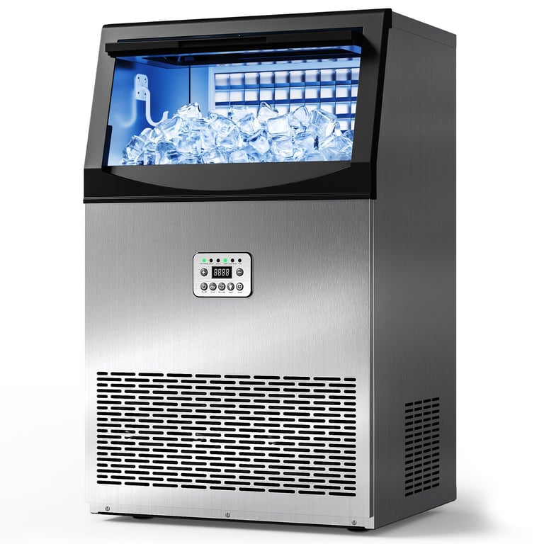 Tehanld Commercial Ice Maker, 120LBS/24H Ice Maker for Home, Outdoor, Bar | 33LBS Large Capacity, 50 Ice Cubes/15 Mins, Self-Cleaning & Water Filter, Under Counter & Freestanding Ice Maker Machine
