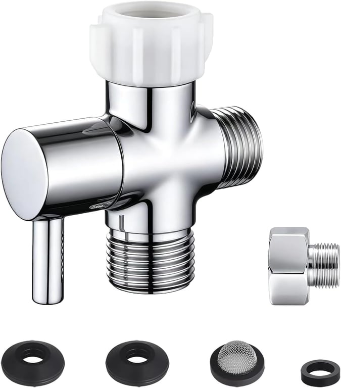 Bidet T Adapter With Shut off Valve,3 Way T Valve for Bidet, Brass T Adapter for Handheld Toilet, 7/8"×7/8"×1/2" or 3/8"