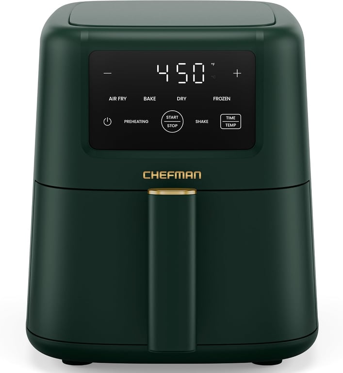 Chefman Compact Air Fryer 3.5 QT - Slim Design Fits Small Kitchens, 4-in-1 Air Fry, Bake, Dehydrate, Frozen, 450°F Max Temp, Narrow Footprint Saves Counter Space, Nonstick Ceramic, Dishwasher-Safe