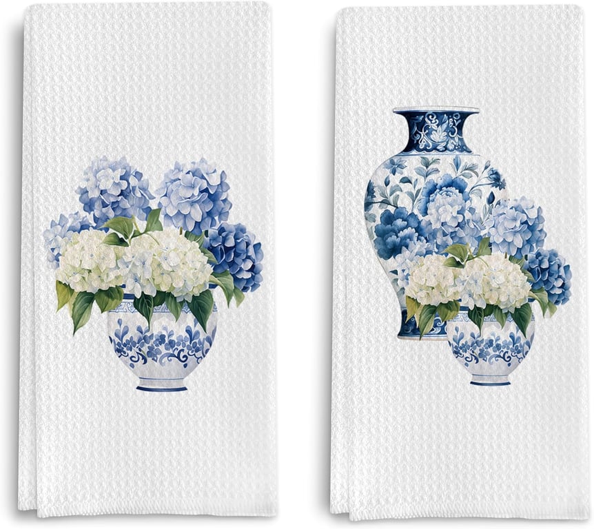 Chinoiserie Hydrangea Kitchen Towels