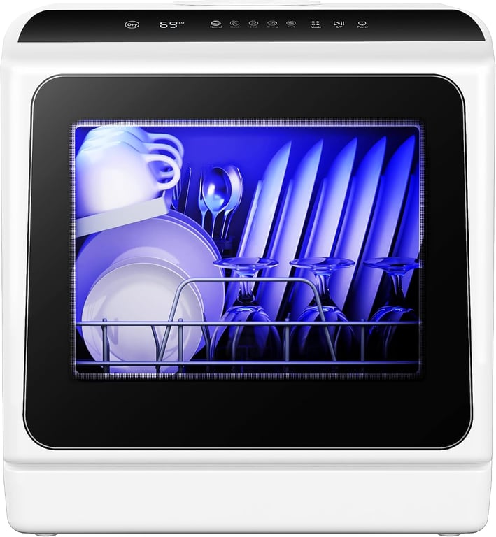 EUHOMY 6 Programs Countertop Dishwasher Portable, 40dB, 360° Coverage