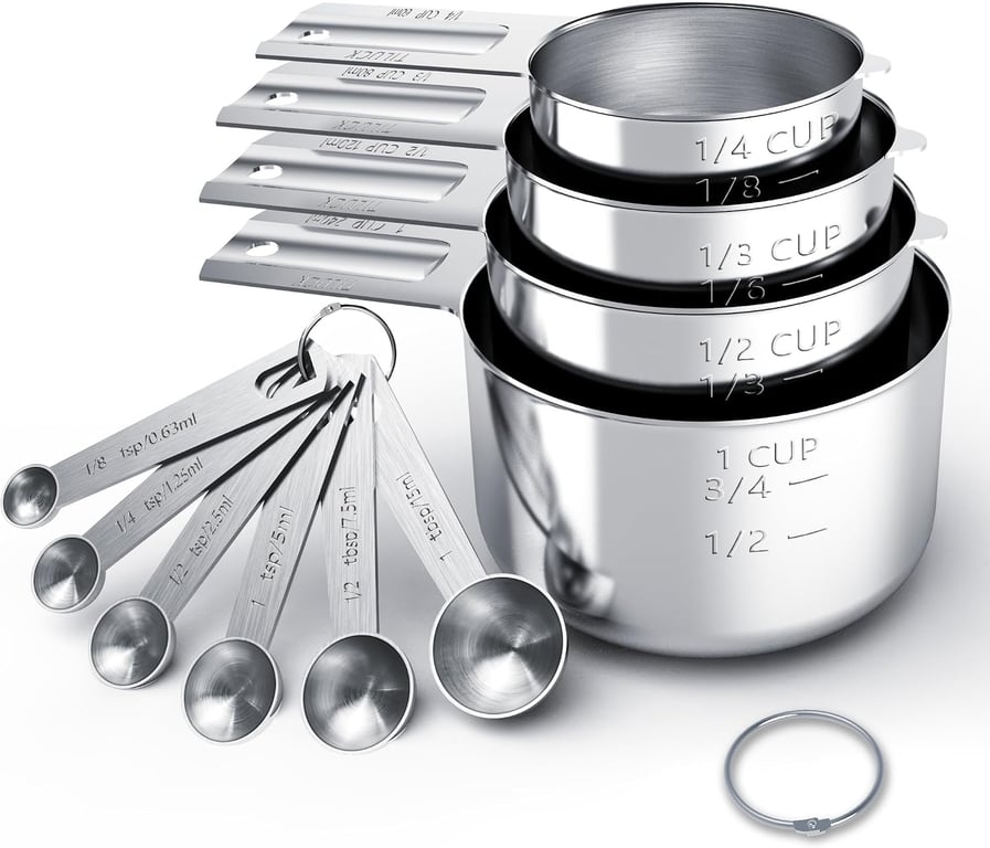TILUCK Stainless Steel Measuring Cups & Spoons Set, Cups and Spoons