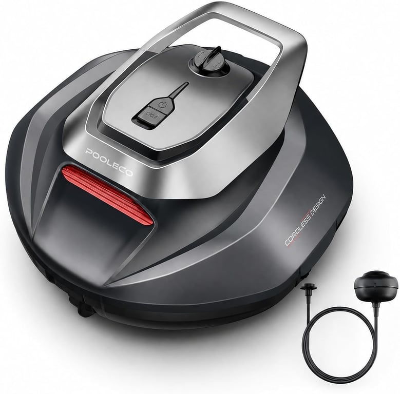 Robotic Pool Cleaner, Pool Vacuum for Above & In-Ground Pool, Dual-Motor Suction, 90Mins Runtime, Automatic Self-Parking, 2.5h Fast Charging, Up to 850 Sq.ft, Pooleco S110