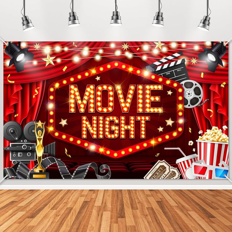 Mocsicka Movie Night Party Decorations Banner 6x3.6ft