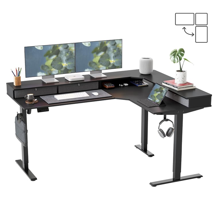 FEZIBO L-Shaped Standing Desk with Drawers