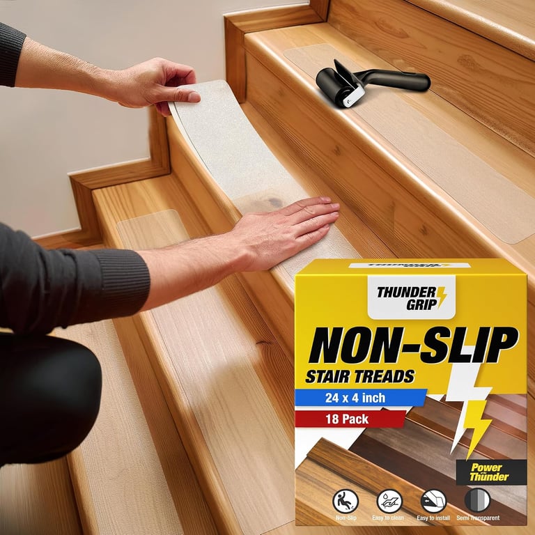 Clear Stair Treads Non-Slip Indoor 24" x 4" 18-Pack - Stair Grips for Wood