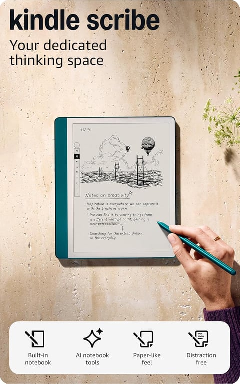 Amazon Kindle Scribe (64GB) - Your notes, documents and books, all in one place. With built-in AI notebook summarization. Includes Premium Pen - Metallic Jade