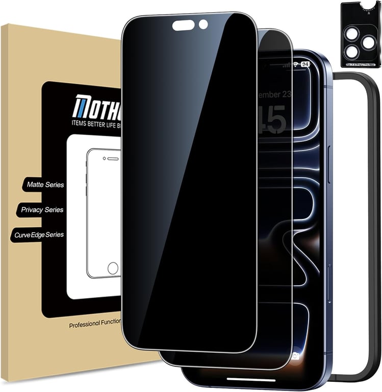 Mothca 2 Pack Privacy Glass Screen Protector for iPhone 17 Pro 6.3 Inch